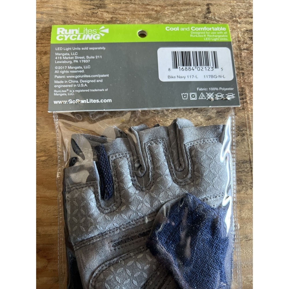 RunLites Cycling Bike Padded Fingerless Light Gloves With Battery Navy Sz Large - Picture 5 of 5